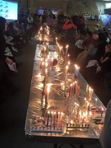 Menorah’s from each family at Megan Berger’s temple 