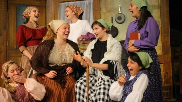 Matchmaker Yente discusses opportunities with Golde and her daughters
(from bottom left: Alyssa Glanzmann, Amy Rodriguez, Natalia Styrczula, Brie Chahine,
(top row) Giovanna Johnson, Brooke Peterson, Michele Gurrieri)