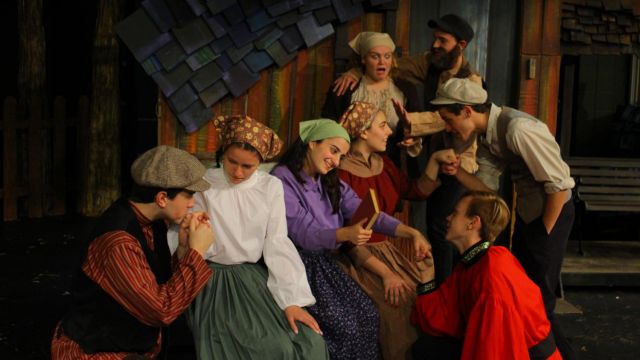 Tevye and Golde watch over their daughters' meetings with possible matches.
(from bottom left: Dylan Toth, Peterson, Gurrieri, Johnson,
Payton Kaye, Cameron Hacker, (top row) Rodriguez, Zack Gold).