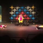 Dylan Toth, ‘18, Zack Gold, ‘18, and English teacher Stephanie Svarz in the middle of their routine.